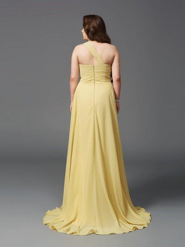 NumberSea - A - Line/Princess One - Shoulder Rhinestone Sleeveless Long Chiffon Plus Size Dresses