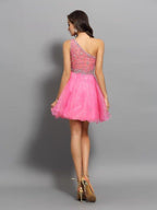 NumberSea - A - Line/Princess One - Shoulder Ruffles Sleeveless Short Organza Cocktail Dresses