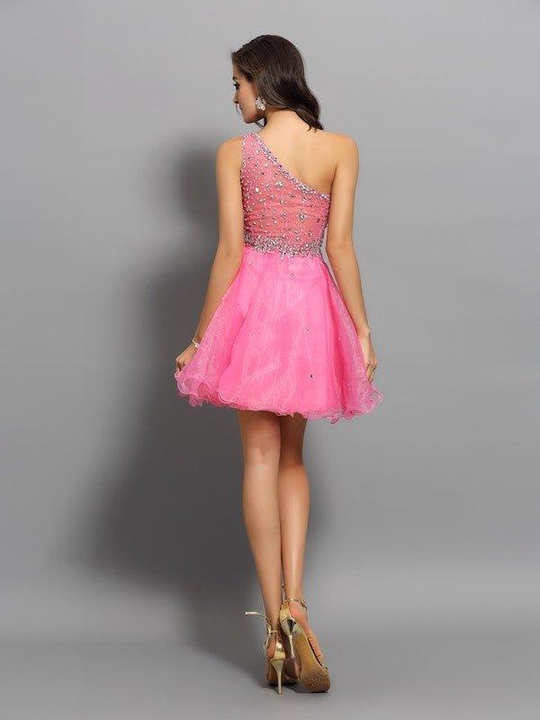 NumberSea - A - Line/Princess One - Shoulder Ruffles Sleeveless Short Organza Cocktail Dresses