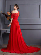 NumberSea - A - Line/Princess One - Shoulder Sleeveless Applique Long Chiffon Dresses