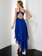 NumberSea - A - Line/Princess One - Shoulder Sleeveless Beading High Low Chiffon Dresses