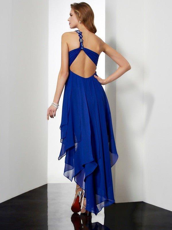 NumberSea - A - Line/Princess One - Shoulder Sleeveless Beading High Low Chiffon Dresses