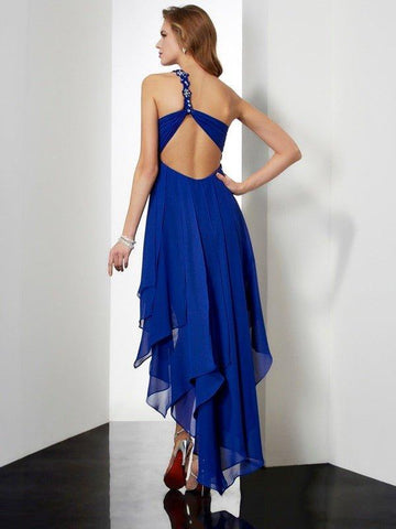 NumberSea - A - Line/Princess One - Shoulder Sleeveless Beading High Low Chiffon Dresses