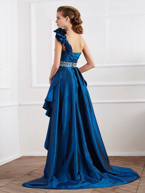 NumberSea - A - Line/Princess One - Shoulder Sleeveless Beading High Low Taffeta Dresses