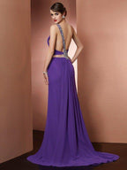 NumberSea - A - Line/Princess One - Shoulder Sleeveless Beading Long Chiffon Dresses