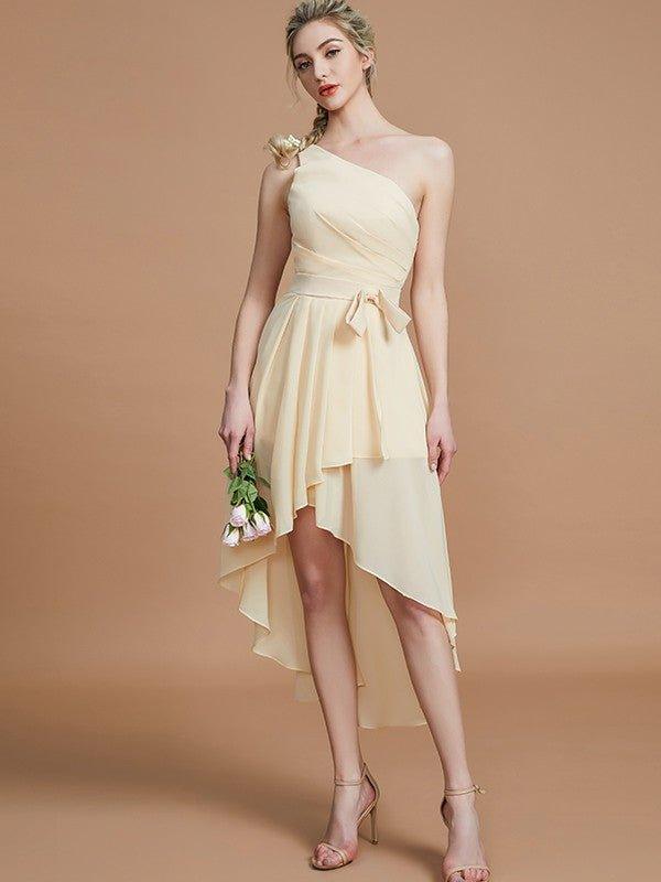 NumberSea - A - Line/Princess One - Shoulder Sleeveless Layers Asymmetrical Chiffon Bridesmaid Dresses