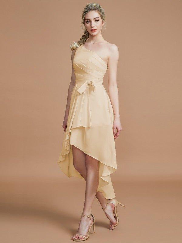 NumberSea - A - Line/Princess One - Shoulder Sleeveless Layers Asymmetrical Chiffon Bridesmaid Dresses