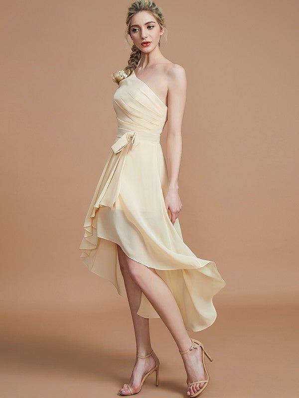 NumberSea - A - Line/Princess One - Shoulder Sleeveless Layers Asymmetrical Chiffon Bridesmaid Dresses