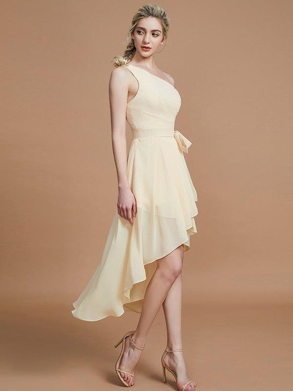 NumberSea - A - Line/Princess One - Shoulder Sleeveless Layers Asymmetrical Chiffon Bridesmaid Dresses