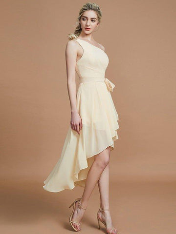 NumberSea - A - Line/Princess One - Shoulder Sleeveless Layers Asymmetrical Chiffon Bridesmaid Dresses