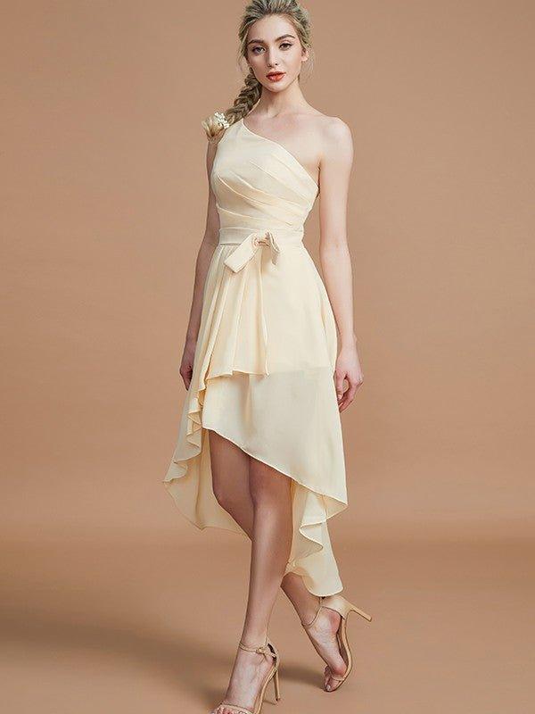 NumberSea - A - Line/Princess One - Shoulder Sleeveless Layers Asymmetrical Chiffon Bridesmaid Dresses