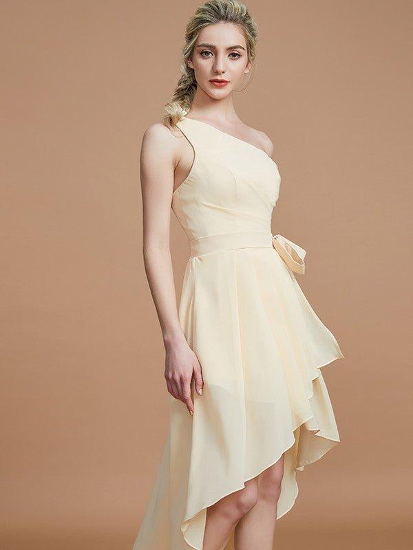 NumberSea - A - Line/Princess One - Shoulder Sleeveless Layers Asymmetrical Chiffon Bridesmaid Dresses