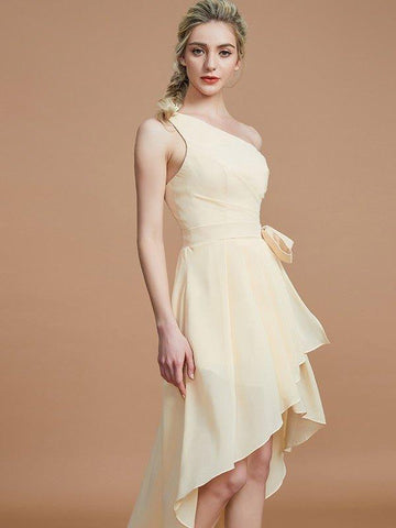 NumberSea - A - Line/Princess One - Shoulder Sleeveless Layers Asymmetrical Chiffon Bridesmaid Dresses