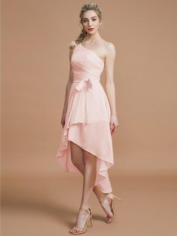 NumberSea - A - Line/Princess One - Shoulder Sleeveless Layers Asymmetrical Chiffon Bridesmaid Dresses