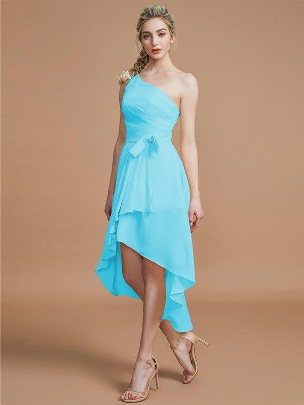 NumberSea - A - Line/Princess One - Shoulder Sleeveless Layers Asymmetrical Chiffon Bridesmaid Dresses