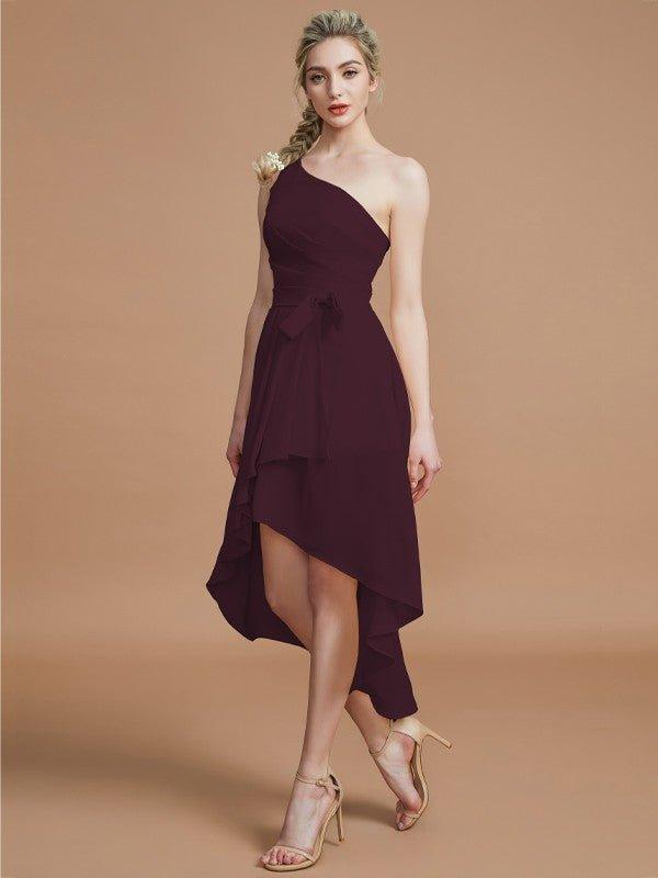 NumberSea - A - Line/Princess One - Shoulder Sleeveless Layers Asymmetrical Chiffon Bridesmaid Dresses