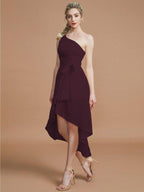 NumberSea - A - Line/Princess One - Shoulder Sleeveless Layers Asymmetrical Chiffon Bridesmaid Dresses