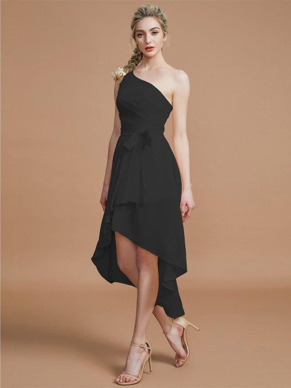 NumberSea - A - Line/Princess One - Shoulder Sleeveless Layers Asymmetrical Chiffon Bridesmaid Dresses