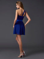 NumberSea - A - Line/Princess One - Shoulder Sleeveless Pleats Short Chiffon Homecoming Dresses