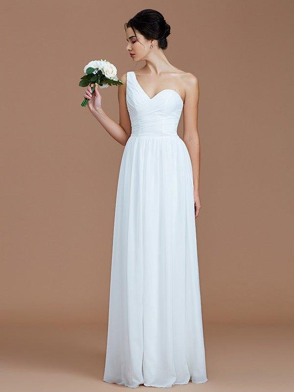 NumberSea - A - Line/Princess One - Shoulder Sleeveless Ruched Floor - Length Chiffon Bridesmaid Dresses
