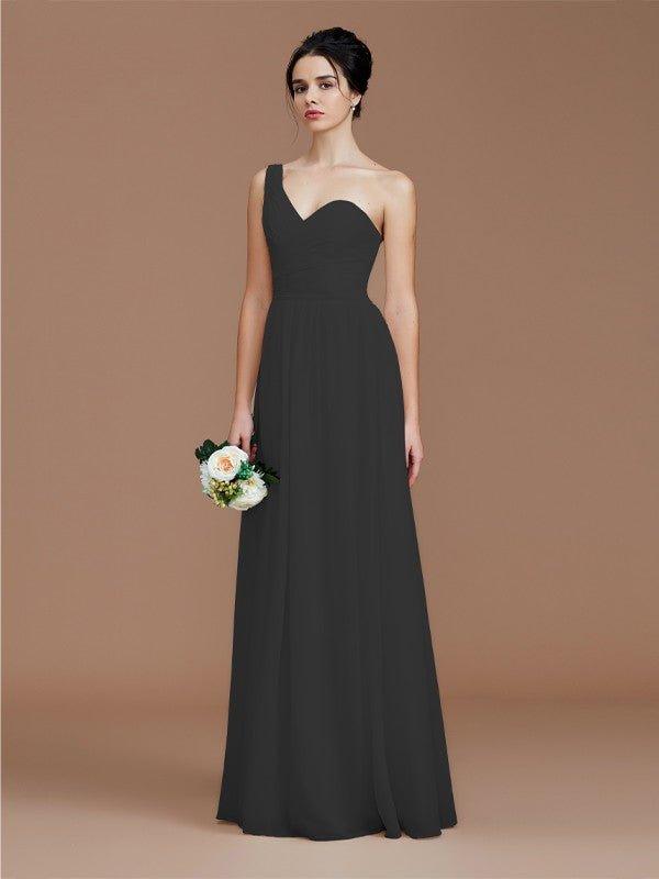 NumberSea - A - Line/Princess One - Shoulder Sleeveless Ruched Floor - Length Chiffon Bridesmaid Dresses