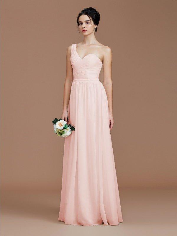 NumberSea - A - Line/Princess One - Shoulder Sleeveless Ruched Floor - Length Chiffon Bridesmaid Dresses