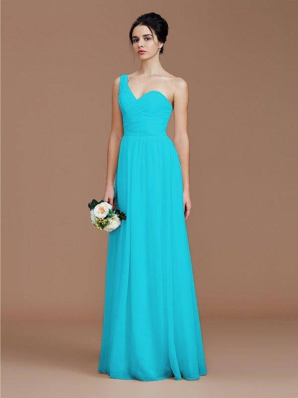 NumberSea - A - Line/Princess One - Shoulder Sleeveless Ruched Floor - Length Chiffon Bridesmaid Dresses