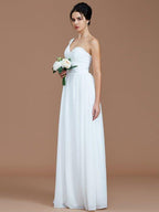 NumberSea - A - Line/Princess One - Shoulder Sleeveless Ruched Floor - Length Chiffon Bridesmaid Dresses