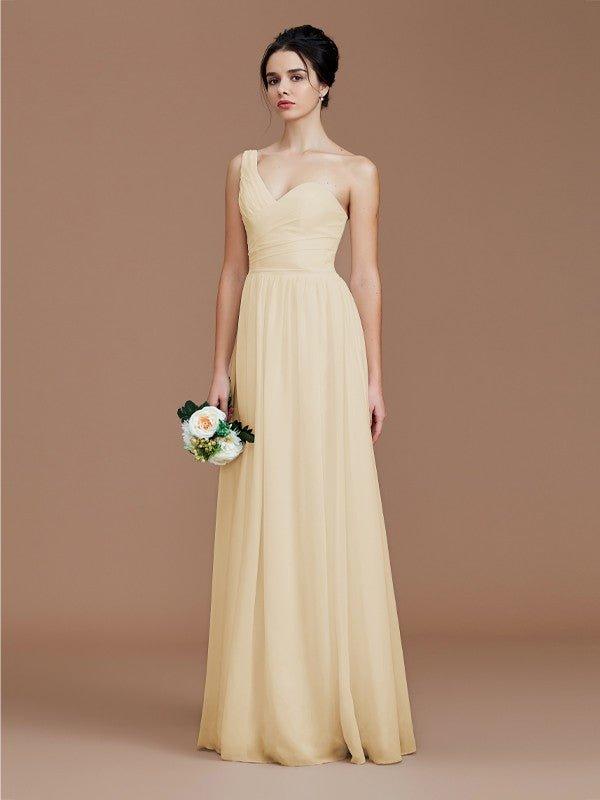 NumberSea - A - Line/Princess One - Shoulder Sleeveless Ruched Floor - Length Chiffon Bridesmaid Dresses