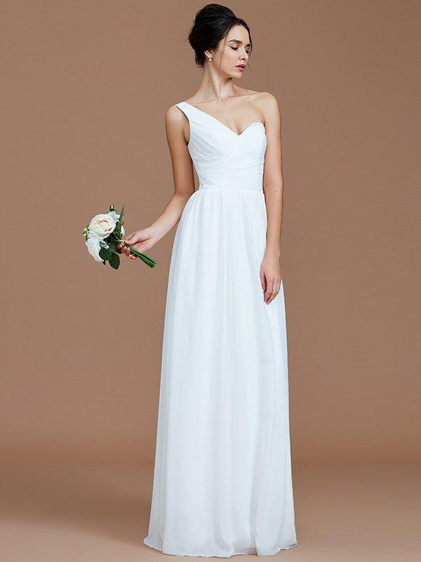 NumberSea - A - Line/Princess One - Shoulder Sleeveless Ruched Floor - Length Chiffon Bridesmaid Dresses