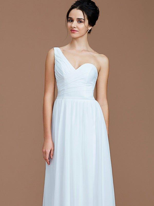 NumberSea - A - Line/Princess One - Shoulder Sleeveless Ruched Floor - Length Chiffon Bridesmaid Dresses