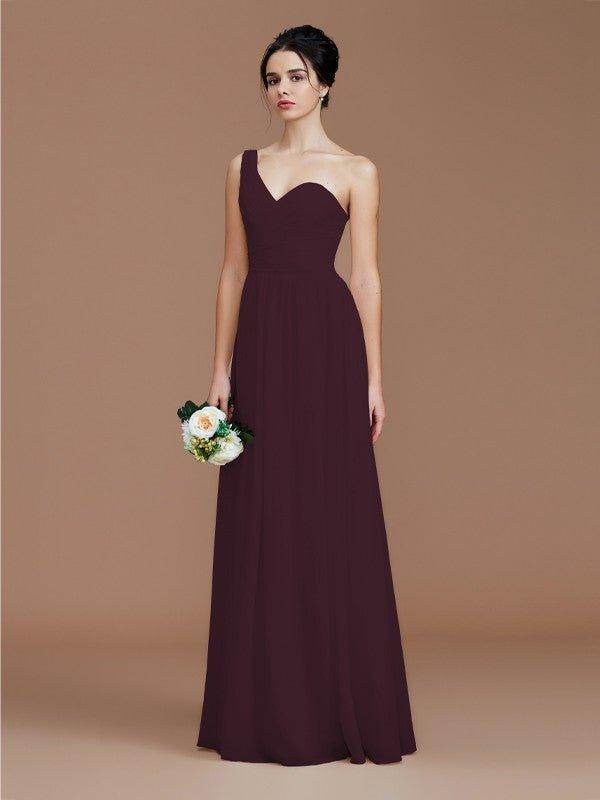NumberSea - A - Line/Princess One - Shoulder Sleeveless Ruched Floor - Length Chiffon Bridesmaid Dresses