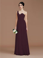 NumberSea - A - Line/Princess One - Shoulder Sleeveless Ruched Floor - Length Chiffon Bridesmaid Dresses