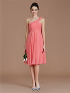 NumberSea - A - Line/Princess One - Shoulder Sleeveless Ruched Short/Mini Chiffon Bridesmaid Dresses