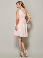 NumberSea - A - Line/Princess One - Shoulder Sleeveless Sash/Ribbon/Belt Short Chiffon Bridesmaid Dresses