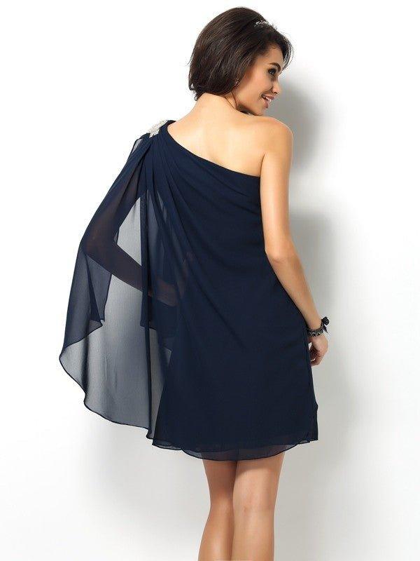 NumberSea - A - Line/Princess One - Shoulder Sleeveless Short Chiffon Bridesmaid Dresses