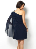 NumberSea - A - Line/Princess One - Shoulder Sleeveless Short Chiffon Bridesmaid Dresses
