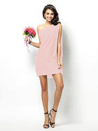 NumberSea - A - Line/Princess One - Shoulder Sleeveless Short Chiffon Bridesmaid Dresses