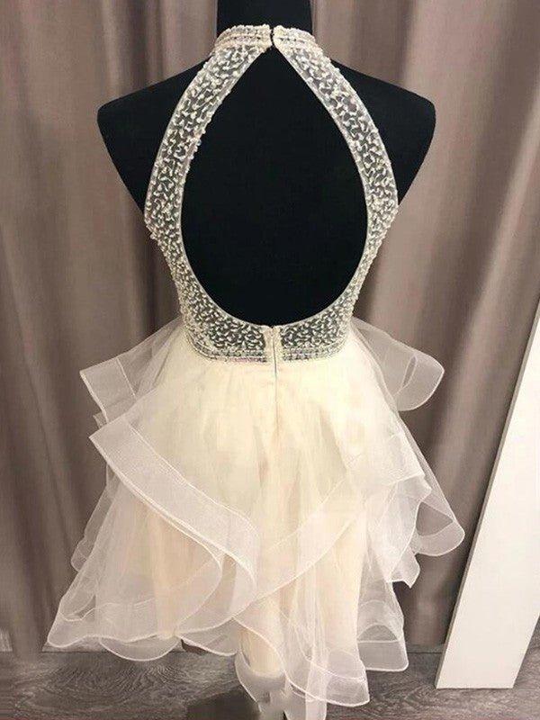 NumberSea - A - Line/Princess Organza Beading Halter Sleeveless Short/Mini Homecoming Dresses