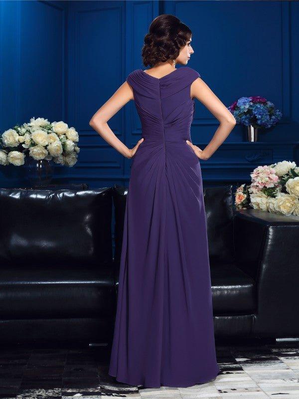 NumberSea - A - Line/Princess Pleats Sleeveless Long Chiffon Mother of the Bride Dresses