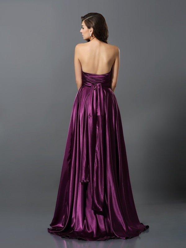 NumberSea - A - Line/Princess Pleats Sleeveless Long Silk like Satin Convertible Bridesmaid Dresses