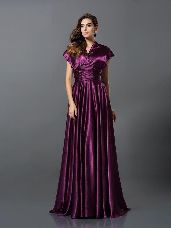 NumberSea - A - Line/Princess Pleats Sleeveless Long Silk like Satin Convertible Bridesmaid Dresses