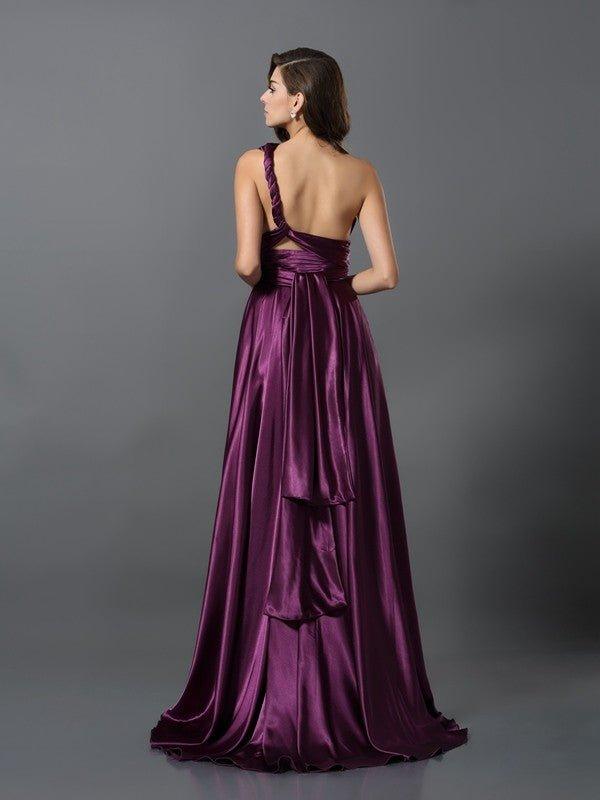 NumberSea - A - Line/Princess Pleats Sleeveless Long Silk like Satin Convertible Bridesmaid Dresses