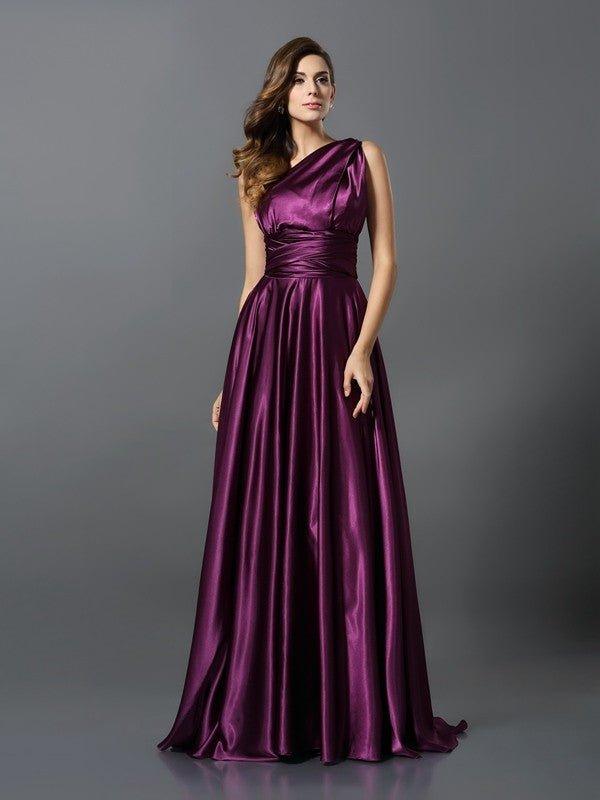 NumberSea - A - Line/Princess Pleats Sleeveless Long Silk like Satin Convertible Bridesmaid Dresses