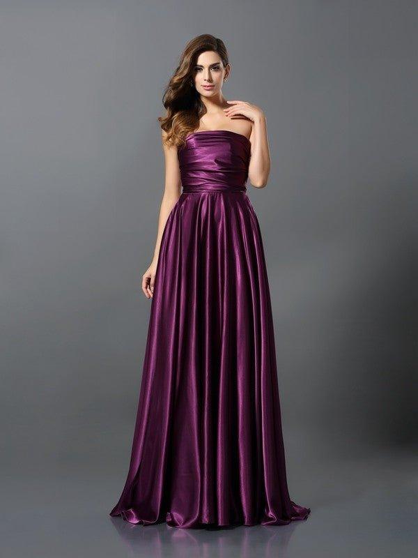 NumberSea - A - Line/Princess Pleats Sleeveless Long Silk like Satin Convertible Bridesmaid Dresses