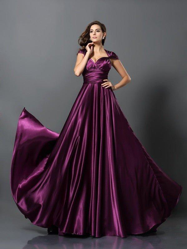 NumberSea - A - Line/Princess Pleats Sleeveless Long Silk like Satin Convertible Bridesmaid Dresses