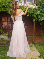 NumberSea - A - Line/Princess Ruched Off - the - Shoulder Short Sleeves Sweep/Brush Train Dresses