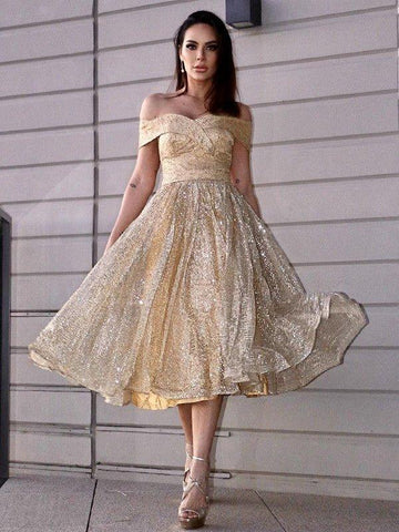 NumberSea - A - Line/Princess Ruched Off - the - Shoulder Sleeveless Tea - Length Homecoming Dresses