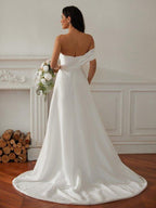 NumberSea - A - Line/Princess Ruched One - Shoulder Sleeveless Sweep/Brush Train Wedding Dresses