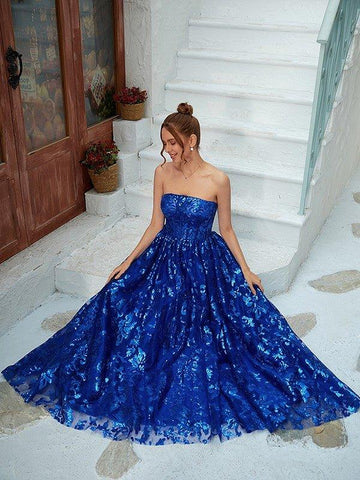 NumberSea - A - Line/Princess Ruffles Strapless Sleeveless Floor - Length Dresses